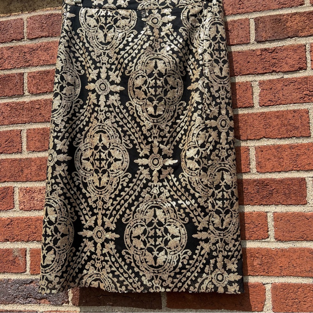 Eva Mendes New York & Company Women's Black & Gold Sequined Pencil Skirt Size 2